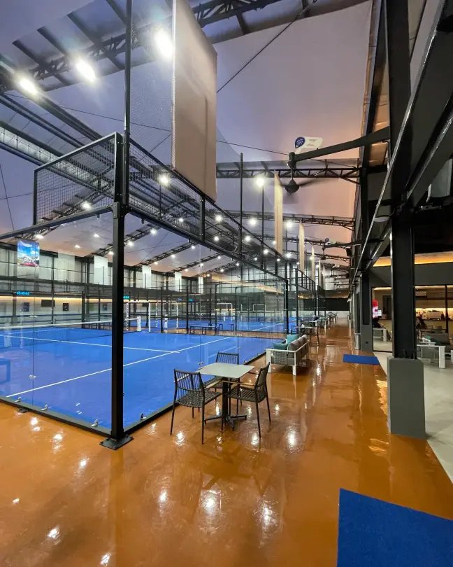 Timber walkway beside the courts