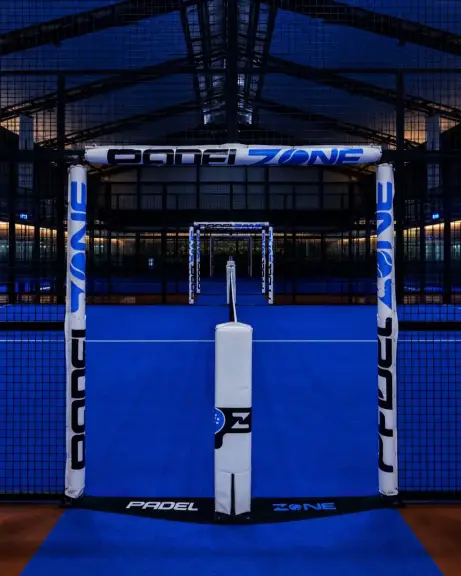 The Padel Zone net post and back glass